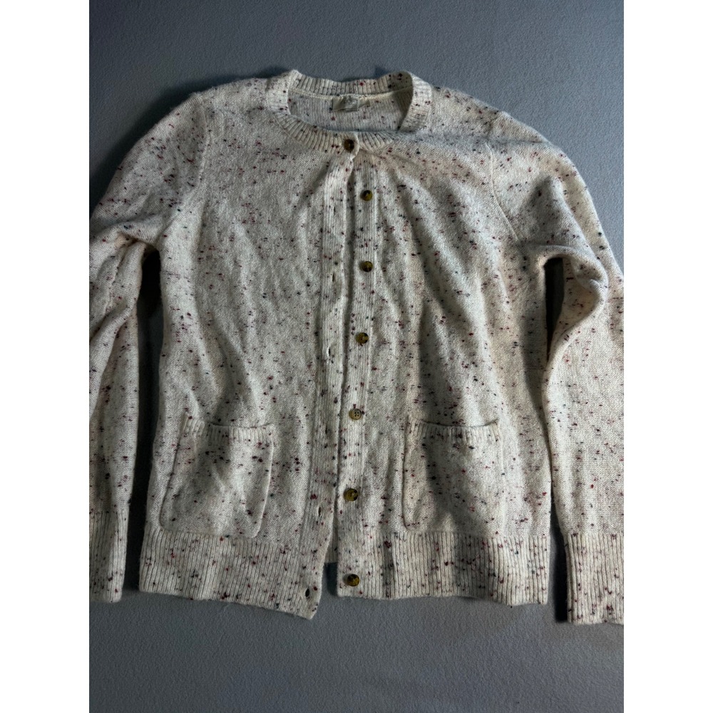 Loft Outlet Cream Confetti Speckled Button Front Cardigan Sweater Pockets Medium